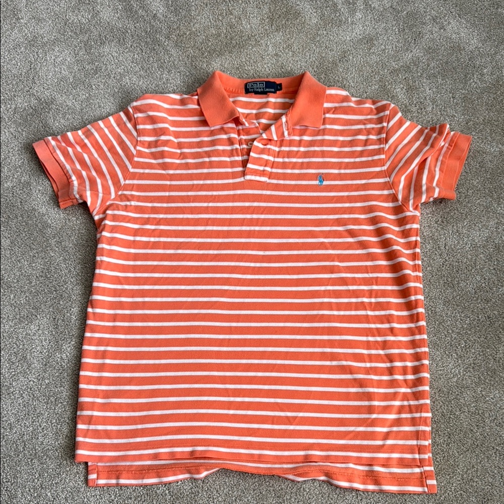 Ralph Lauren Orange and White Polo Shirt with Nautical Stripes